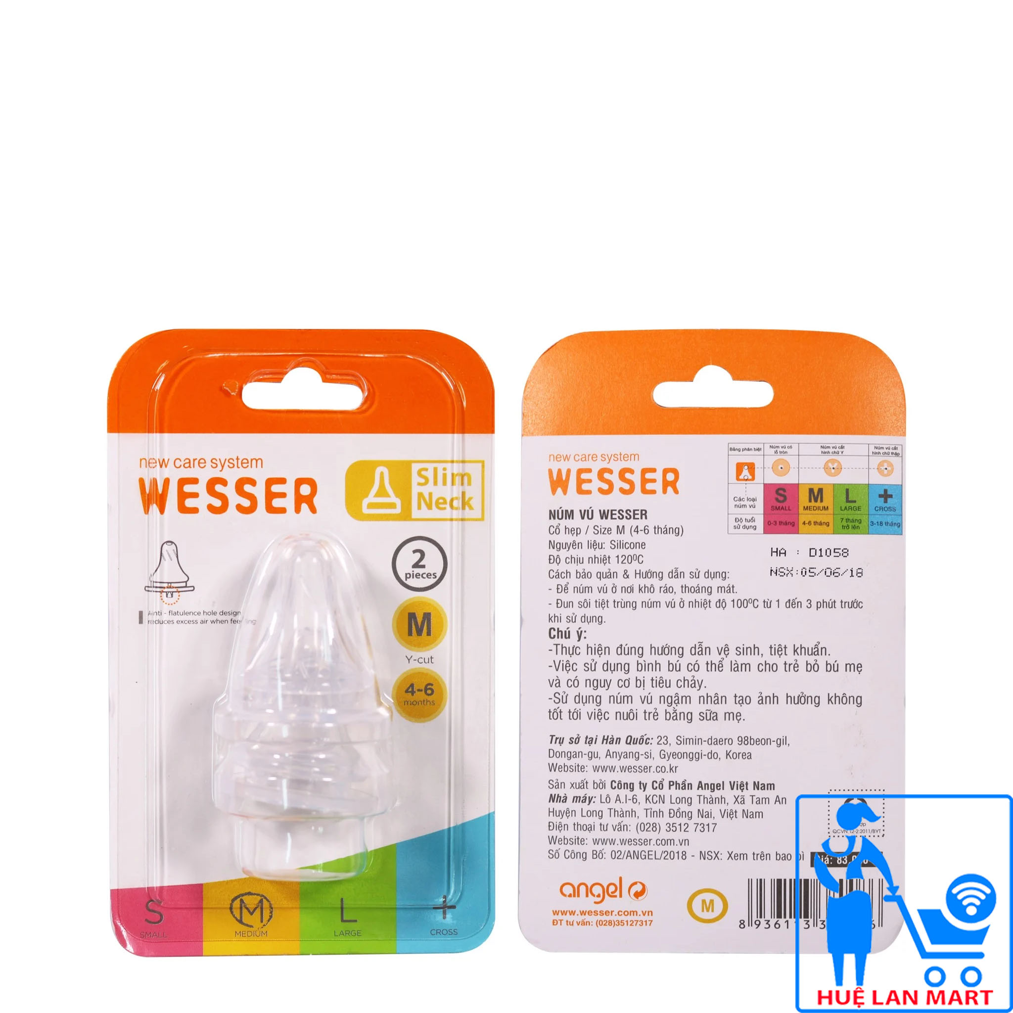Bộ Đôi Núm Vú Wesser Cổ Nhỏ Size M (Cho trẻ 4~6 tháng tuổi)