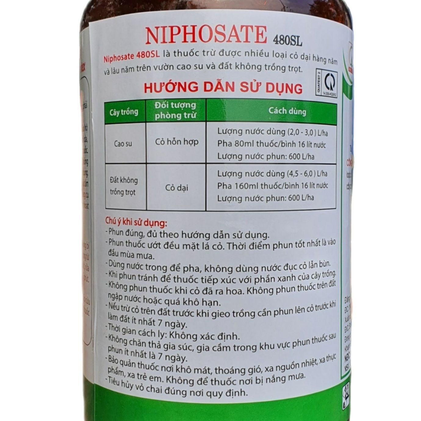 💎 Thuốc trừ cỏ Lưu dẫn tận gốc NIPHOSATE 480SL (Chai 900ml)📛 NICOTEX