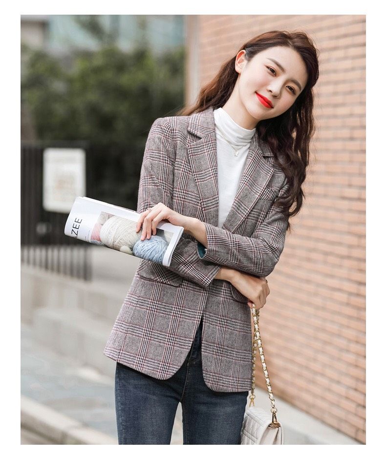 Áo khoác vest nữ sọc caro cao cấp