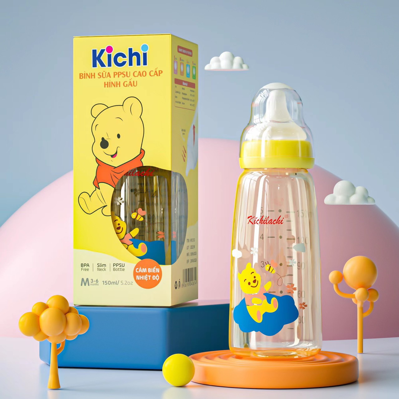 Bình sữa PPSU cổ hẹp cao cấp Kichilachi cho bé 80ml 150ml 250ml