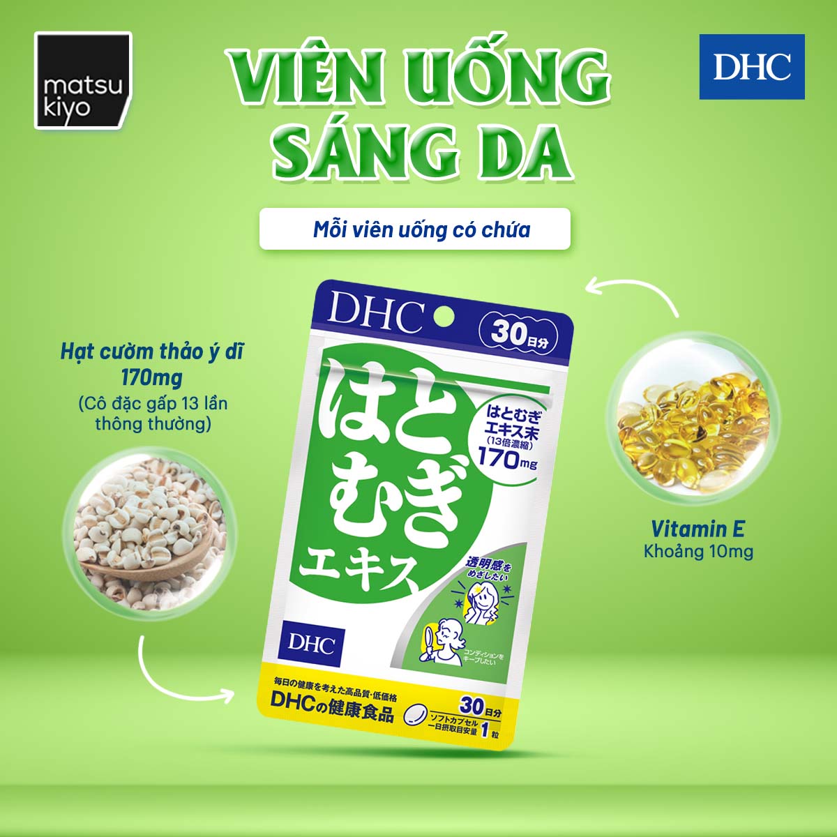 Viên uống trắng da DHC Adlay Extract - 30 viên
