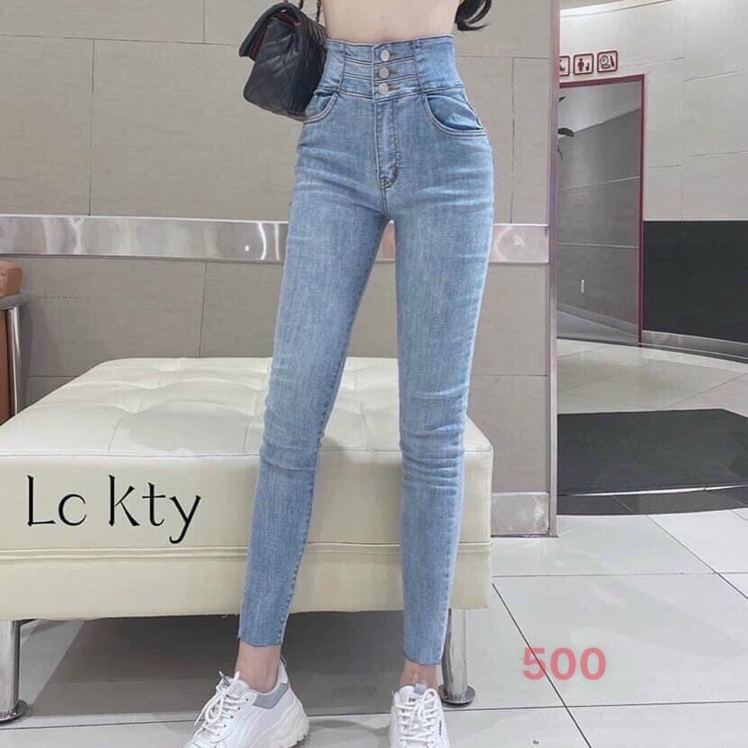 [Hoàn Tiền 15%] Quần jean nữ xanh trơn cao cấp - quần jean nữ 3 cúc lưng cao chất liệu denim- xịn xò không nhăn ,không phai màu , quần co giãn tốt , tôn dáng , hàng chuẩn form (full tem mác ) DIỂM NHI SHOP AZX16