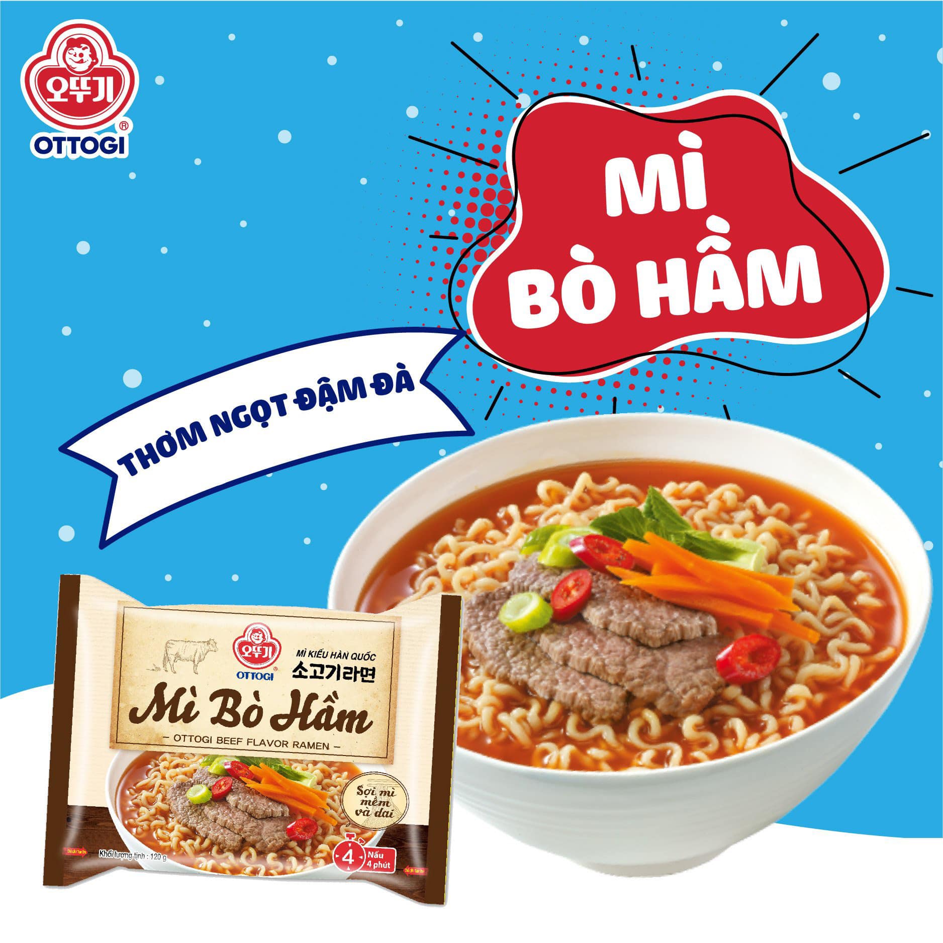 Lốc 8 gói Mì bò hầm Ottogi 120g