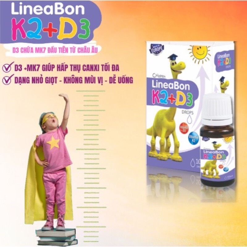 Vitamin tăng chiều cao Lineabon D3K2 (lọ 10ml)[Kèm Quà Tặng]