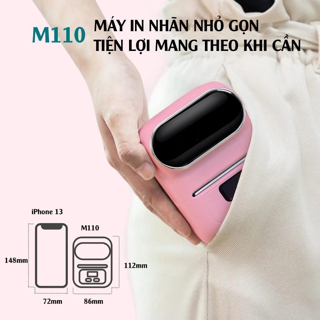 Máy In Nhãn Di Động M110, Bluetooth, In Qua App