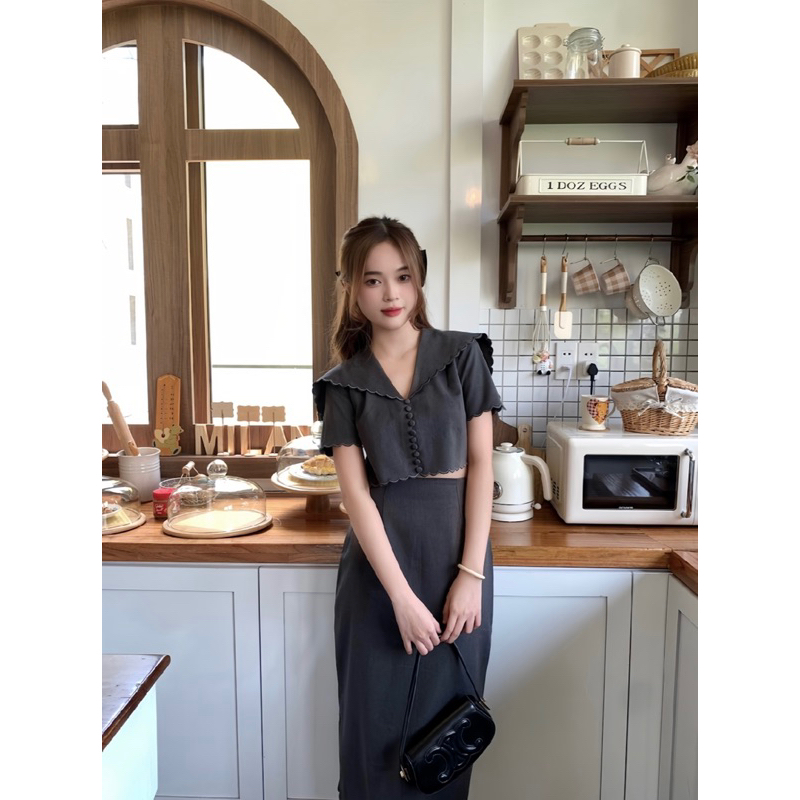 LILLIE | Set váy cổ thuỷ thủ thêu chân