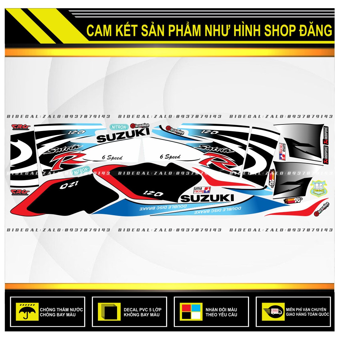 TEM RỜI SPORT SATRIA 2000 CHẾ TRẮNG XANH