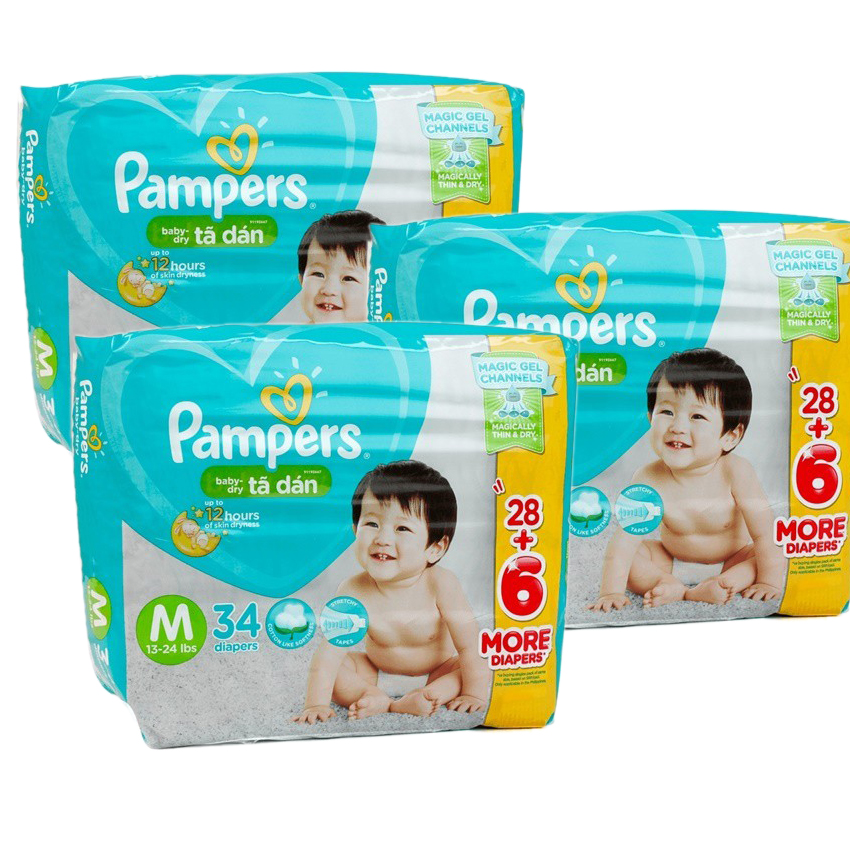Combo 3 gói Tã Dán Pampers Mới Size M34 Từ 6 - 11kg