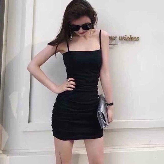 Váy body 2 dây dúm sườn tôn dáng