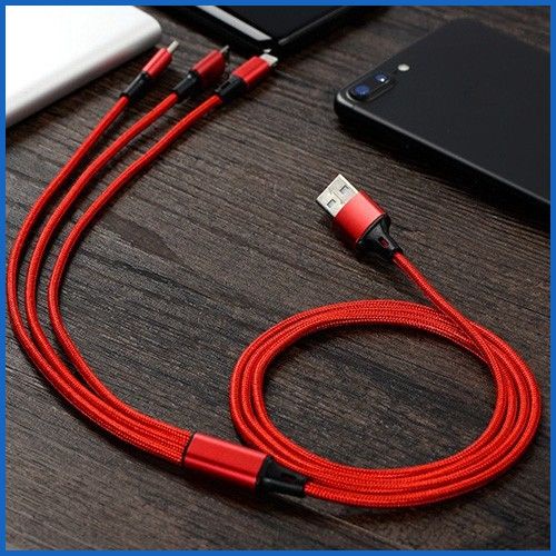Cáp Sạc điện thoại 3 in 1- Cáp 3 Đầu Bọc Dù