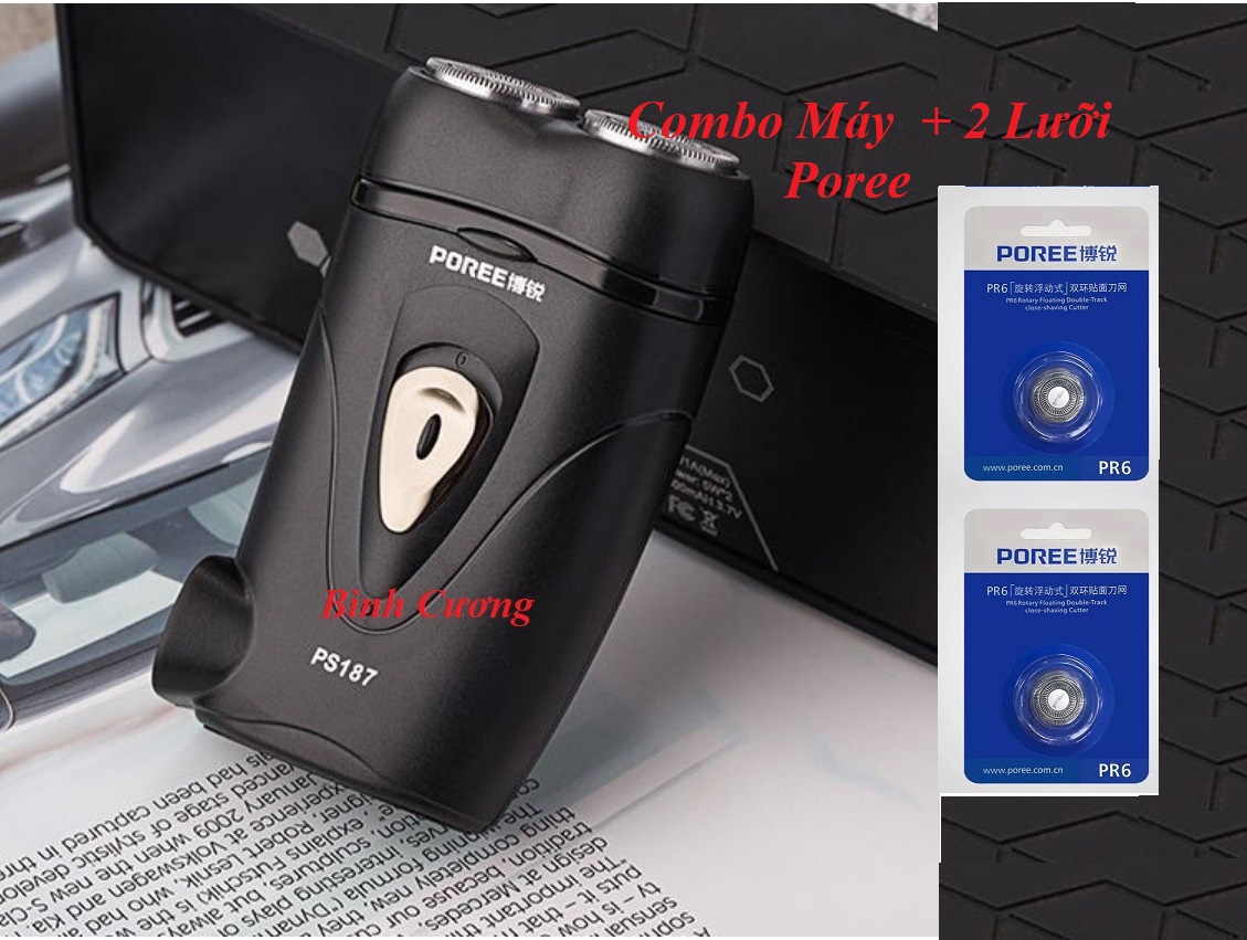 Combo Máy cạo râu 2 lưỡi Poree PS187 và 2 lưỡi PR8