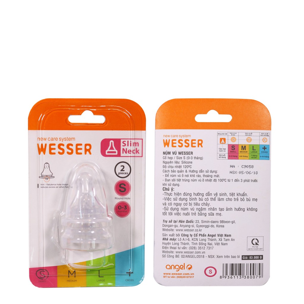 Bộ Đôi Núm Vú Wesser Cổ Nhỏ Size S,M,L,(+)