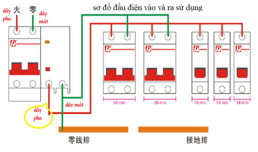 Aptomat chống giật 2P dòng điện 63A lỗ lớn