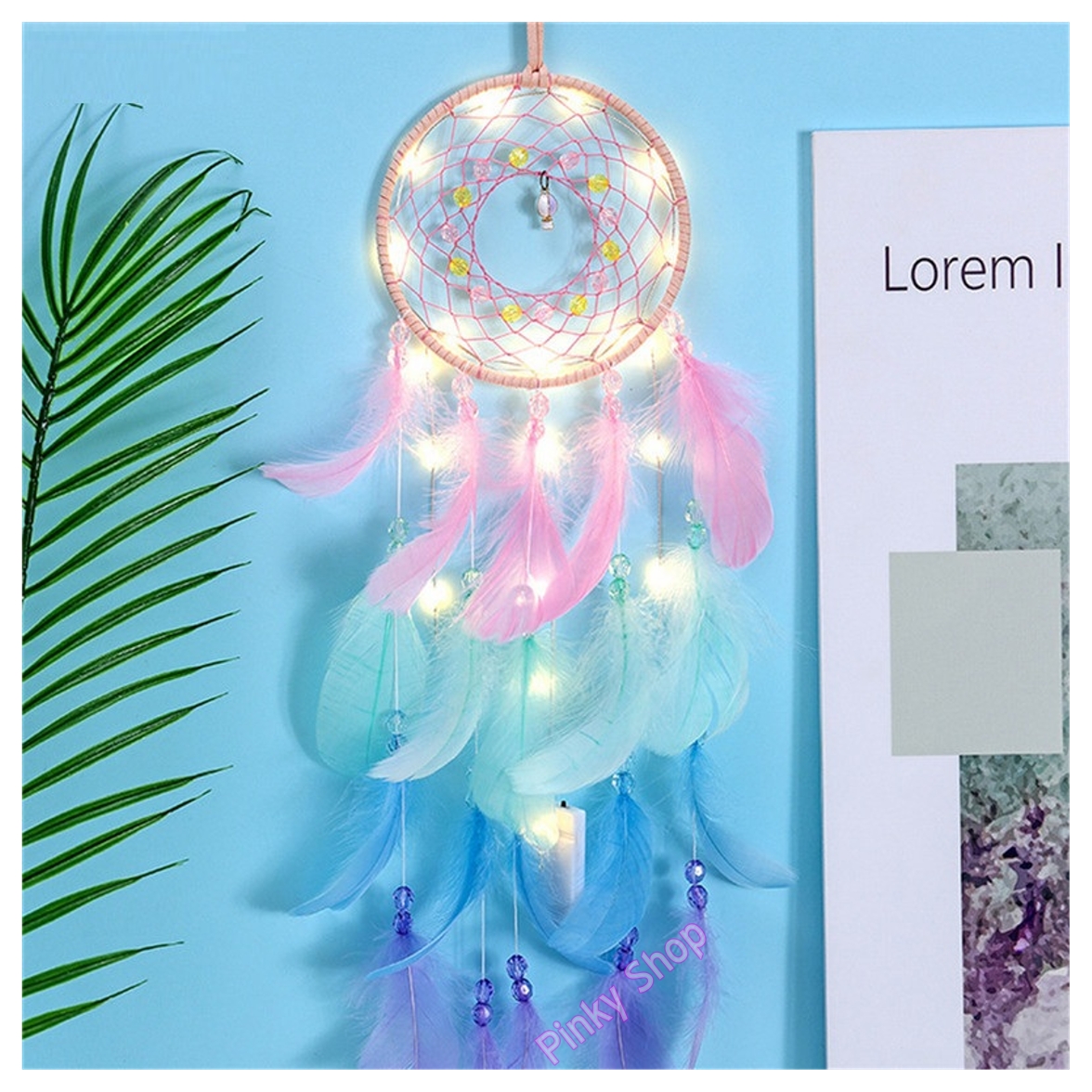 Dreamcatcher treo tường, Dreamcatcher tự làm, vòng dreamcatcher nhiều màu tông pastel ngọt ngào có đèn led đẹp lung linh Pinky Shop Quà tặng độc đáo decor trang trí nhà sang trọng, quí phái-mã DRCD11