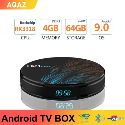 AQAZ HK1max tivi box android 9.0 4GB RAM 32GB /64GB RK3318 hỗ trợ lõi tứ 2.4G và 5G Wifi Bluetooth 4K HDR Đầu phát media thông minh TV Box mini Set Top Box