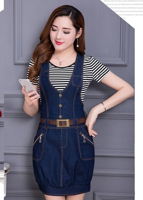[HCM]Đầm Yếm Jean Nữ Bo Thun Lai Thời Trang