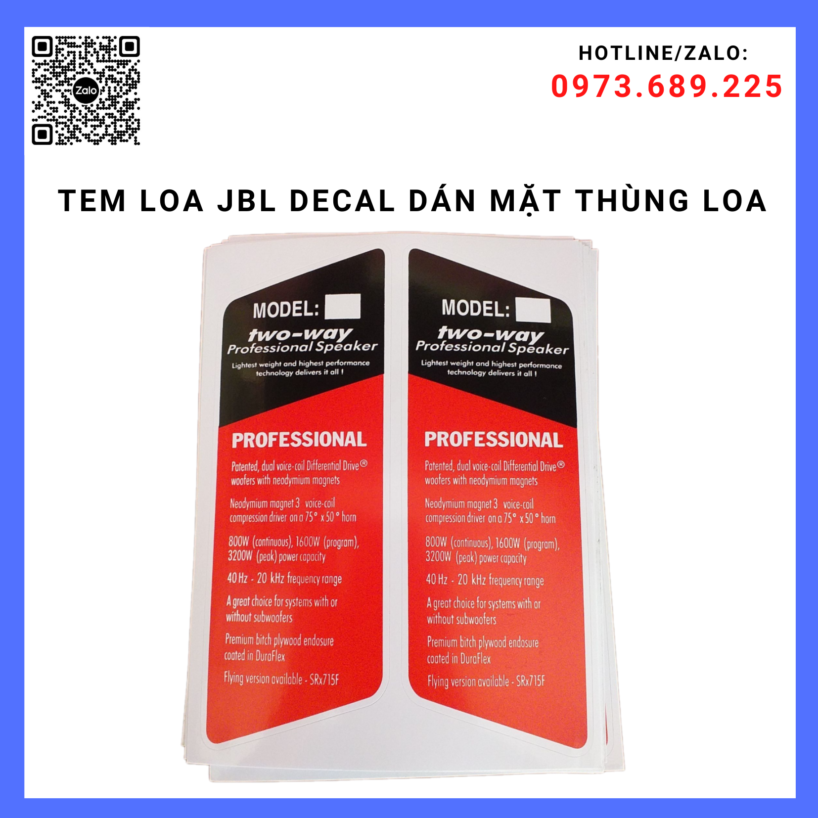 Tem loa jbl decal dán mặt thùng loa - giá 1 cặp