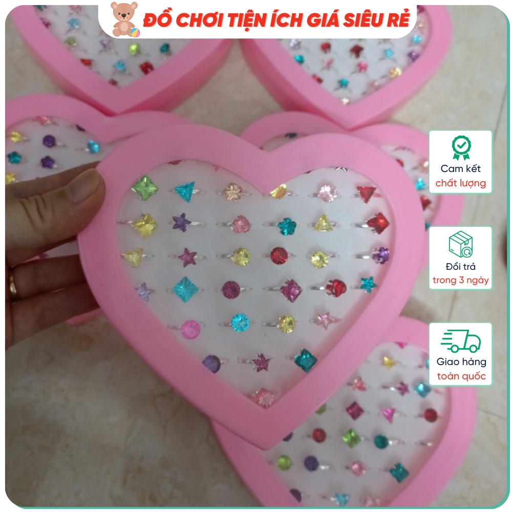 Nhẫn đá cho bé bán giá sỉ hộp 36 nhẫn đá kim cương cho bé gái siêu xinh
