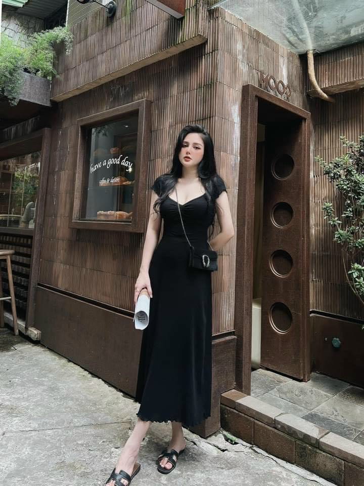Đầm thun ôm body, đầm thun cổ vuông nhún ngực tay ngắn, đầm thun maxi dáng dài sexy,đầm ôm body tay phồng chất thun gân, maxi đi biển