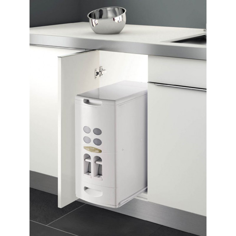 Thùng Gạo Nhựa HIGOLD 18 Kg -2 Nút Xả-Có Ray Trượt Giảm Chấn Cho Tủ Bếp Dưới