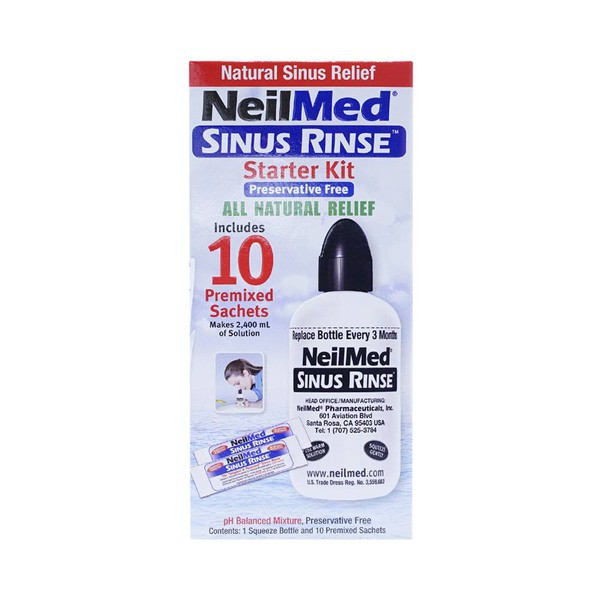 [HCM]Bộ dụng cụ rửa mũi NeilMed Sinus Rinse 10 sachets (1 bình + 10 gói muối) [Nelmed neomet neomed]