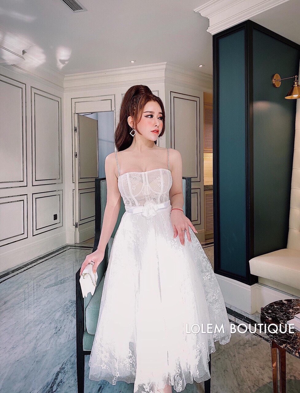 Đầm ren phối lưới dự tiệc hàng cao cấp tt0320