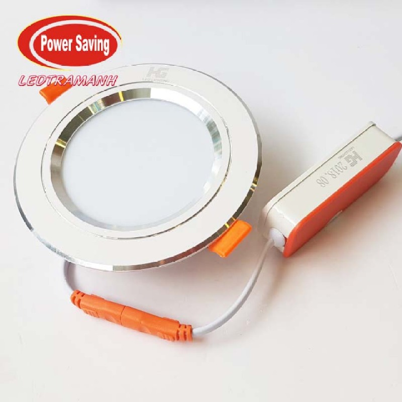 Led âm trần viền bạc 7w HG 1 màu phi khoét 90mm