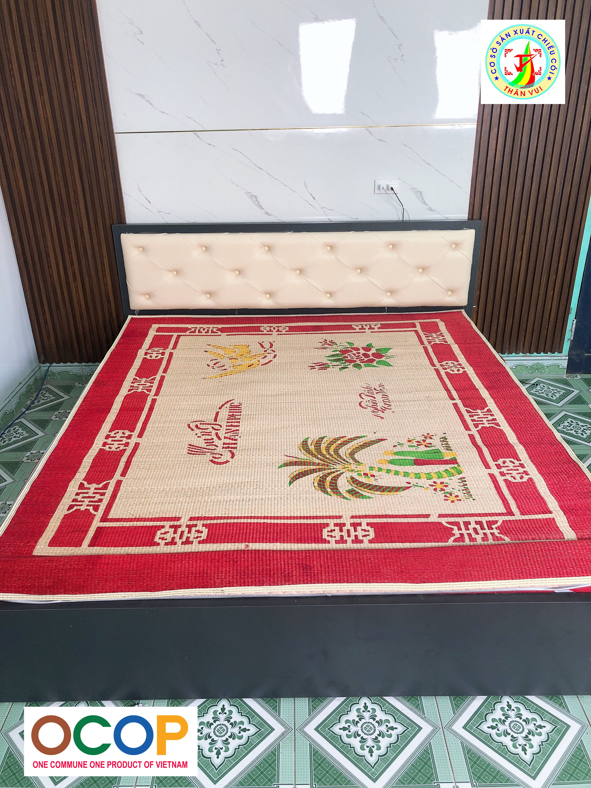 Chiếu Cói In Dừa  - Chiếu Cói Thái Bình Kích Thước 2mx2m2