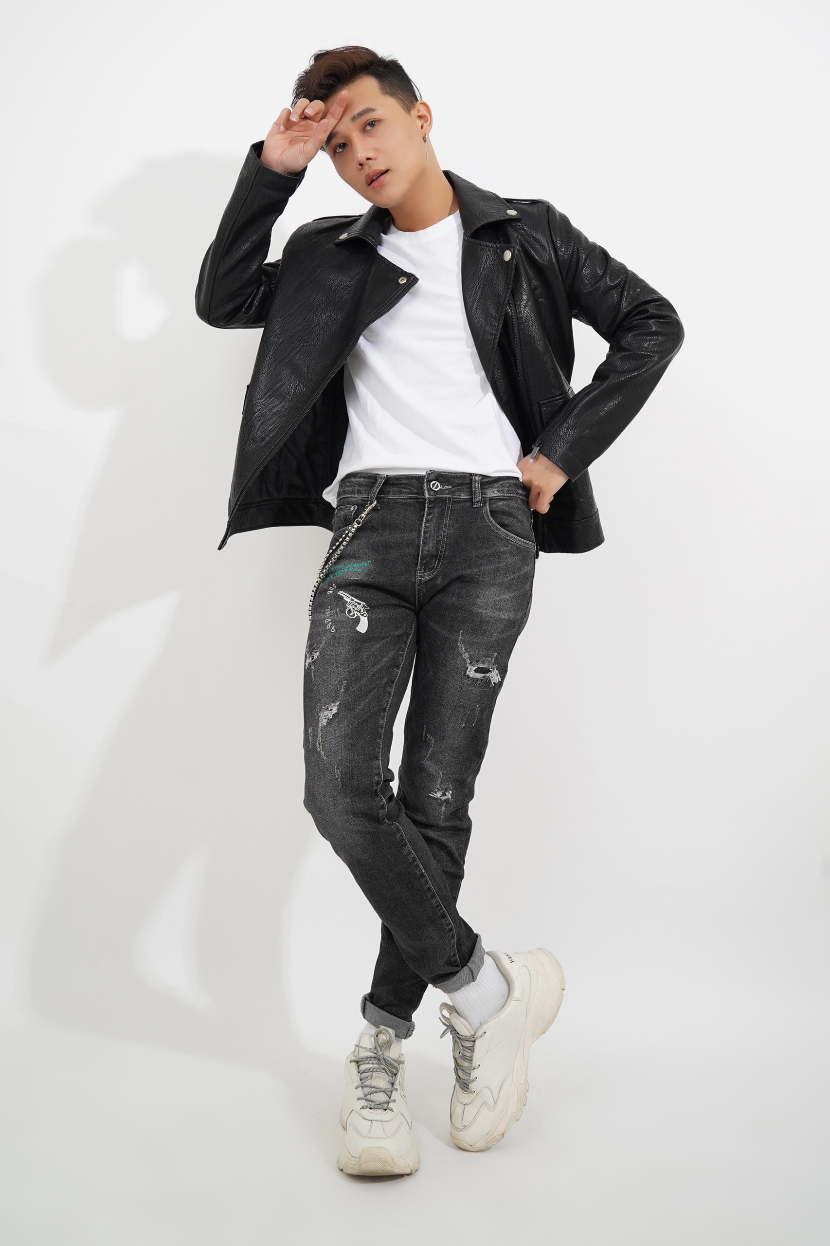 CELEB Quần Jean Nam Xám Đen Rách
