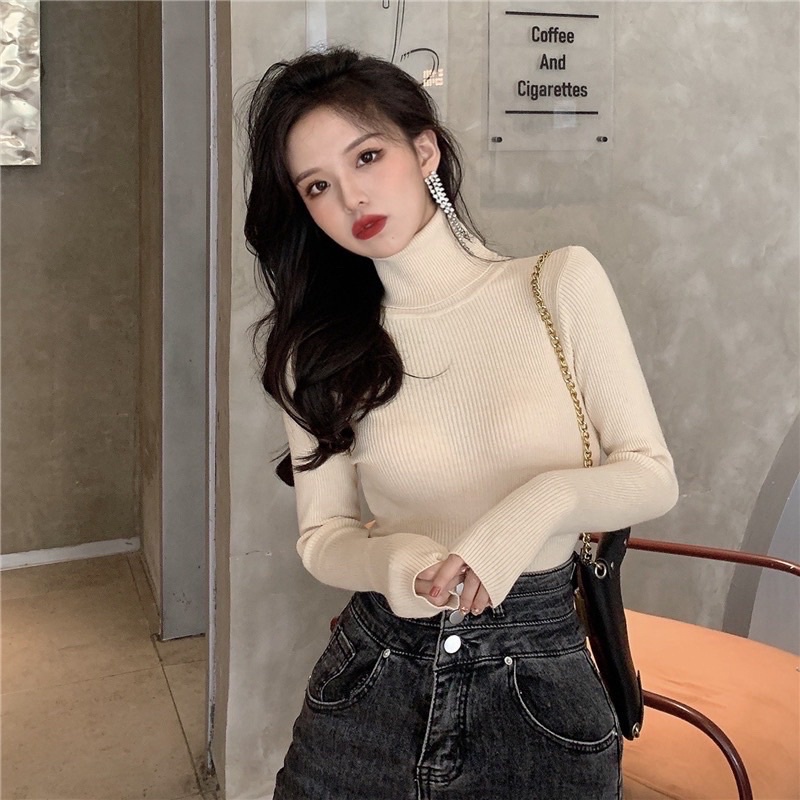 Min's shoes - áo len nữ quốc dân len tăm hàn cổ lọ mềm dày dặn áo 907