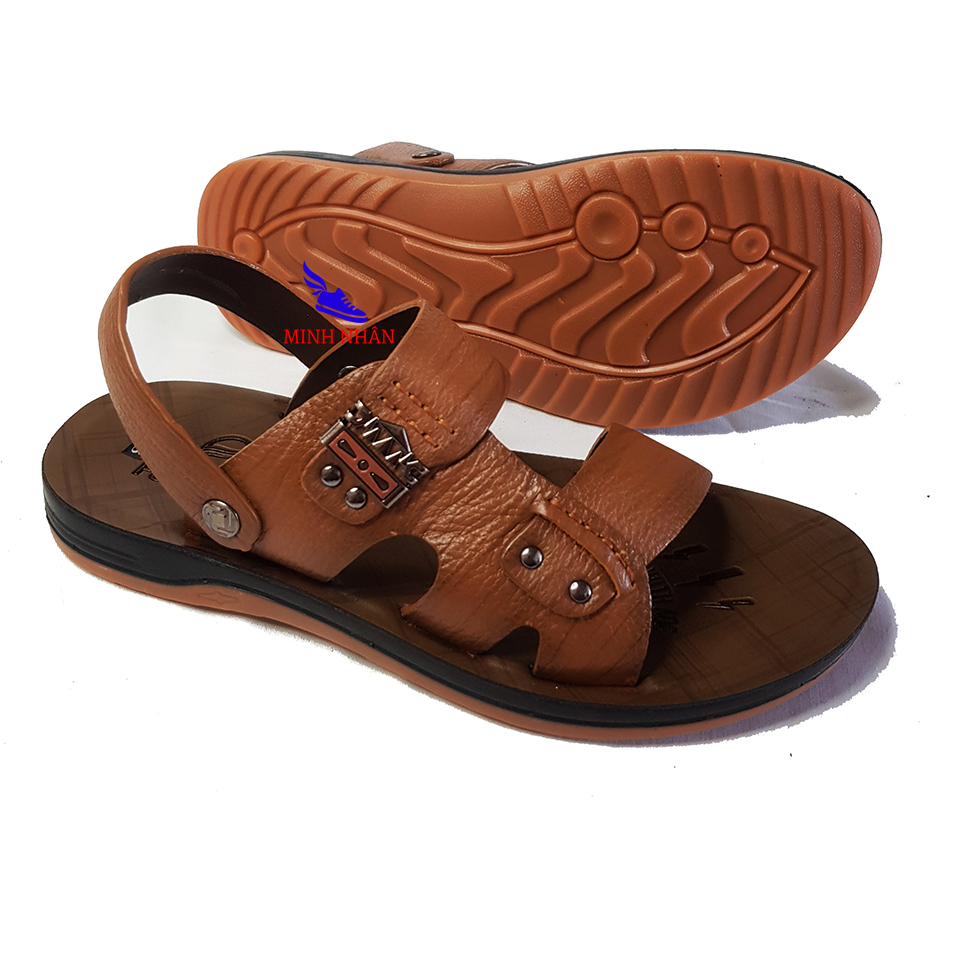 Dép da nam Q-4 đế kếp Xăng đan Sandal nam da bò xịn quai ngang quai hậu cao cấp xuất khẩu thời trang đẹp giá rẻ màu nâu