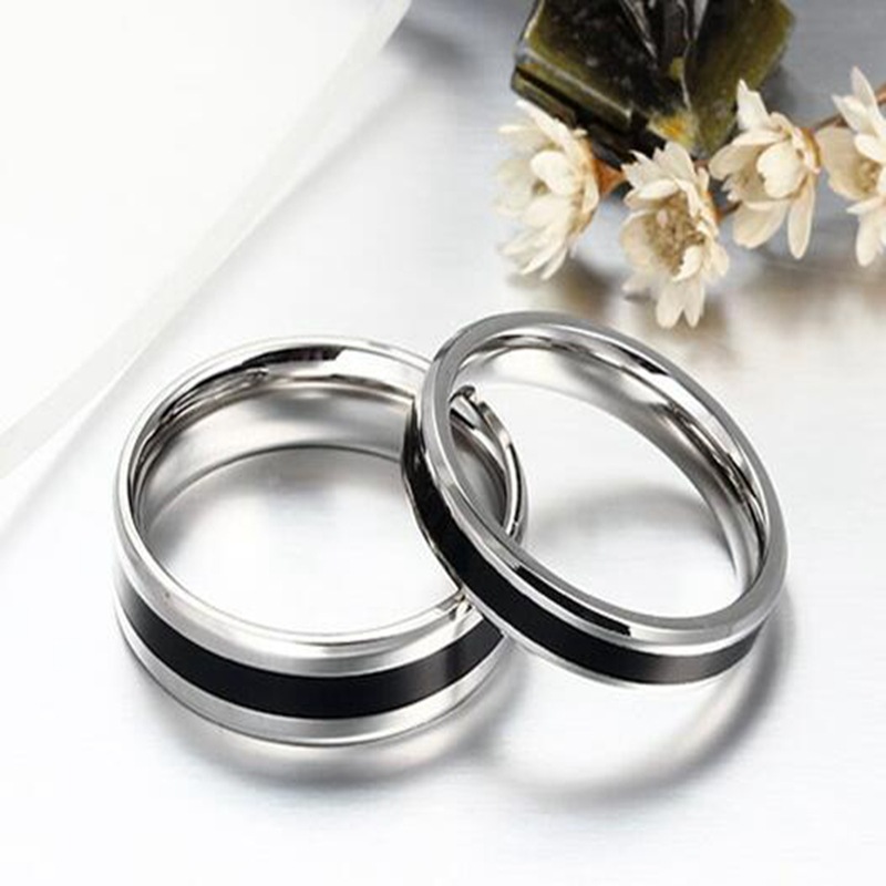 Nhẫn Cặp Đôi Thời TRang Vòng Đôi Đen Phong Cách Hàn Quốc