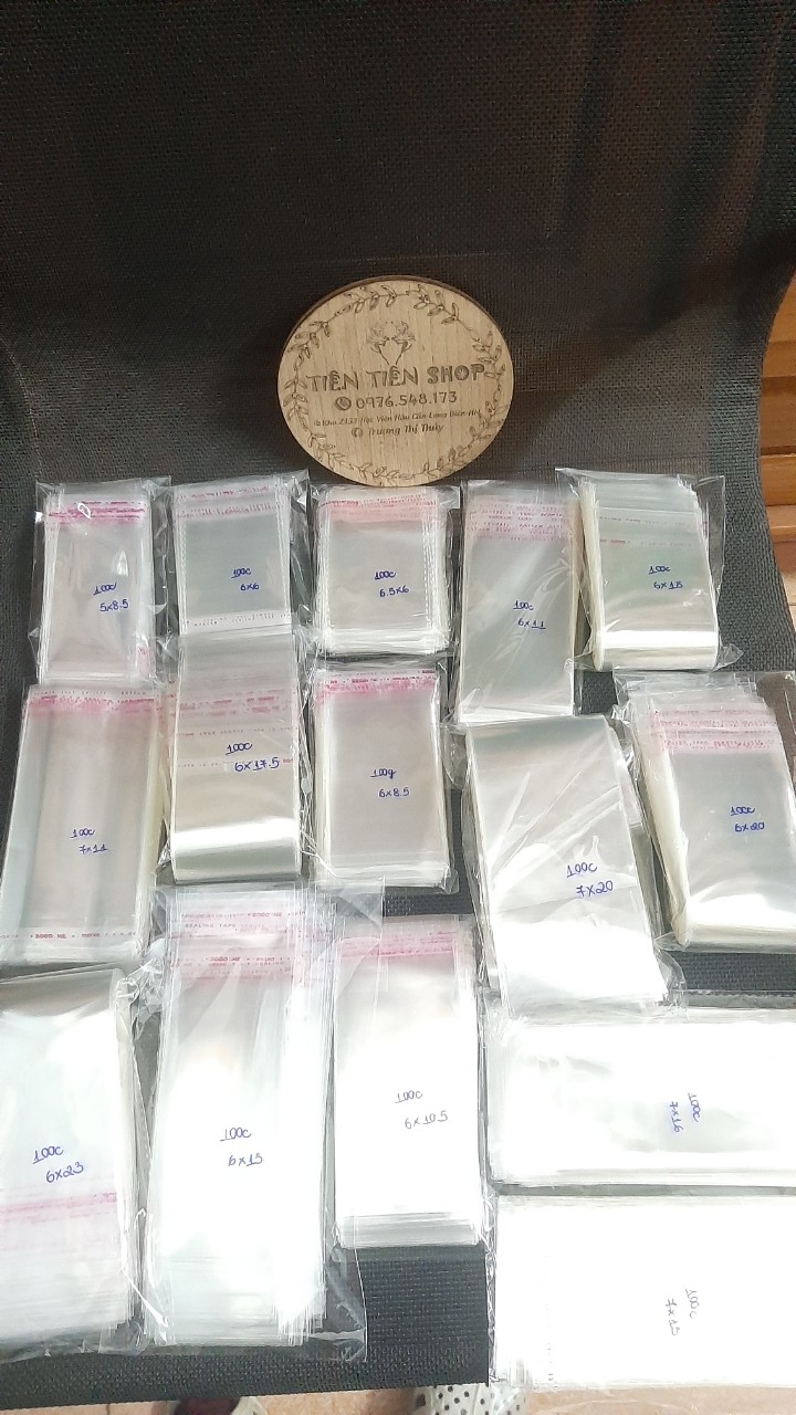 100 chiếc túi bóng kính dán miệng chọn size