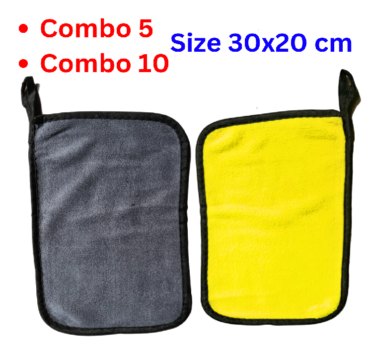 Khăn Lau Xe Microfiber 2 Lớp Chuyên Dụng Vải Bông Mềm Thấm Hút Tốt Size 20x30