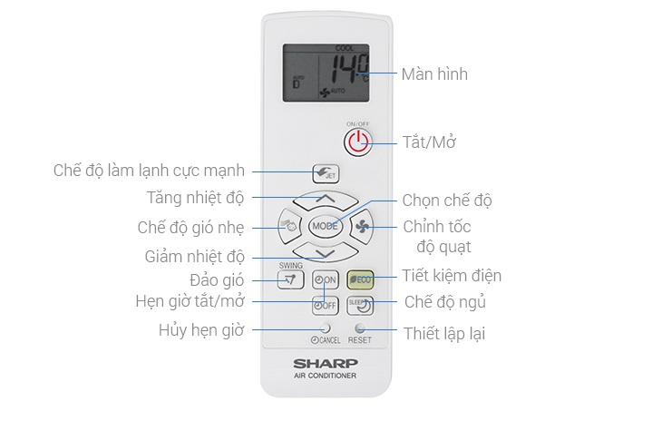 Điều khiển điều hòa máy lạnh SHARP cho mùa hè không nóng