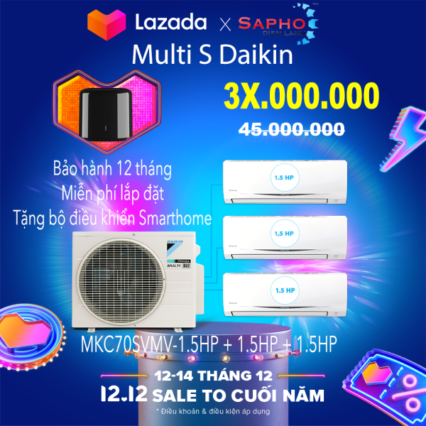 Bảng giá Hệ Thống Máy lạnh Multi S Inverter MKC70SVMV/1.5HP+1.5HP+1.5HP 1 Dàn Nóng 3 Dàn Lạnh Treo Tường Gas R32 Chính hãng Daikin Thái Lan Sản Xuất 2021