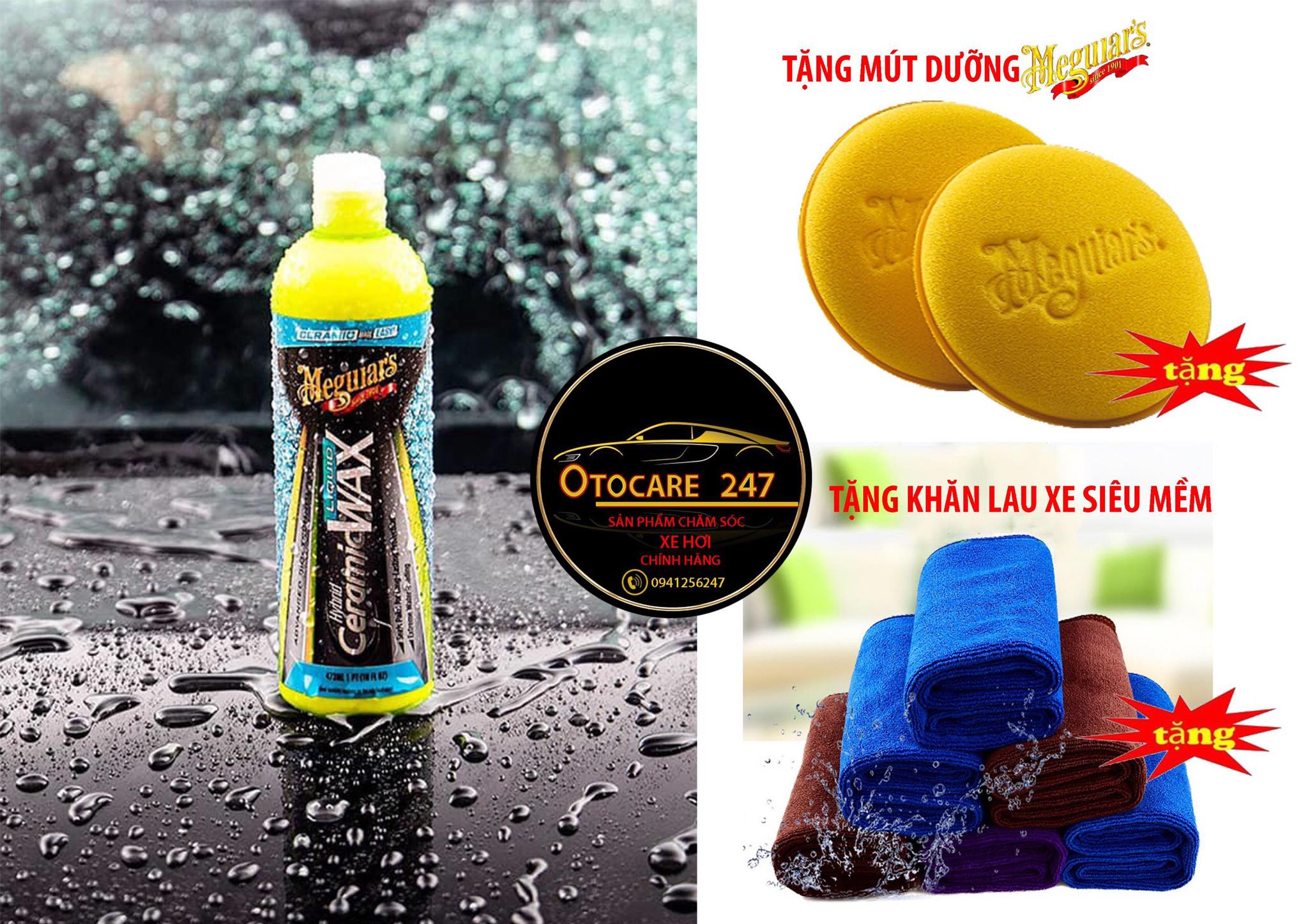 (Tặng khăn và mút dưỡng chuyên dụng cao cấp) Wax bóng Ceramic sơn xe dạng kem Meguiar's Hybrid Ceramic Liquid Wax