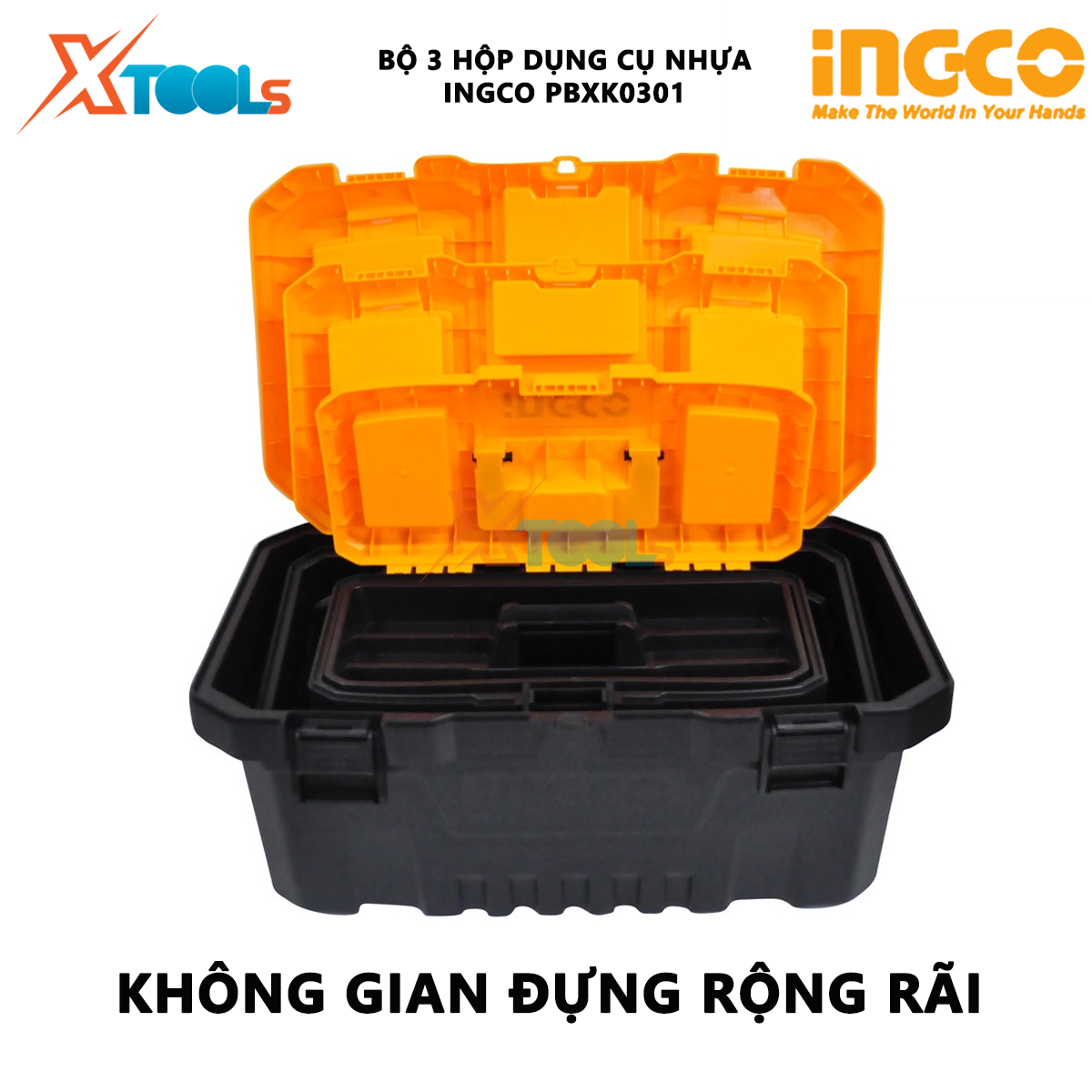 Bộ hộp đựng dụng cụ 3 cái bằng nhựa INGCO PBXK0301 | Bộ 3 thùng đựng đồ nghề hộp dụng cụ bằng nhựa 14”, 17”, 20” chất liệu polypropylene chứa các thiết bị, đồ nghề [CHÍNH HÃNG] [XTOOLs]