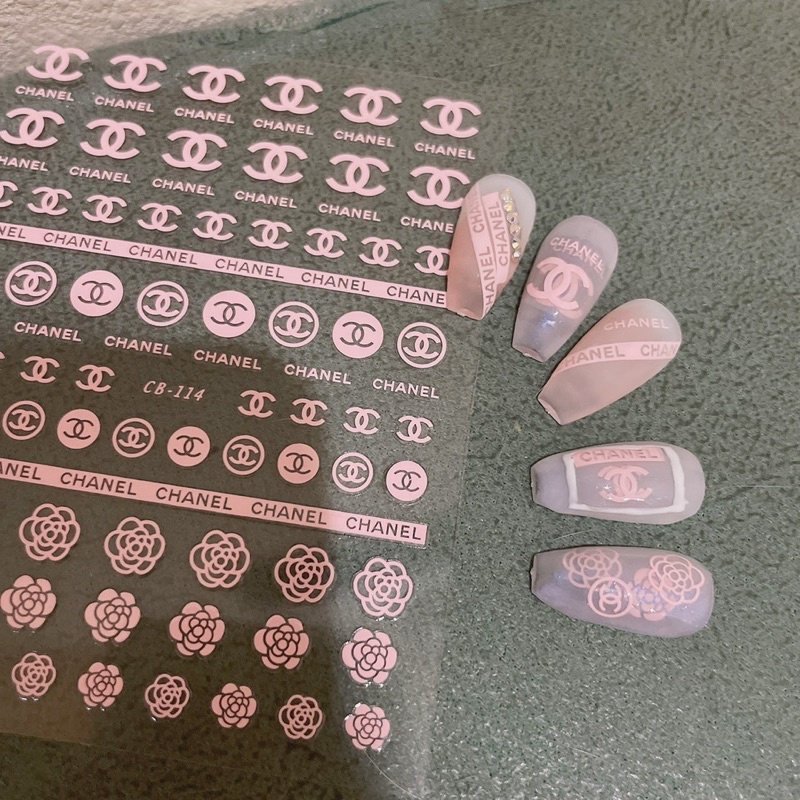 Sticker 3d thương hiệu màu hồng dán móng tay nail