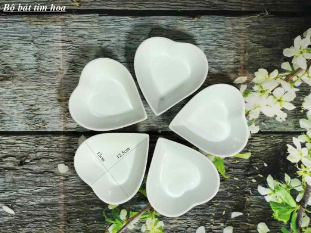 Bộ bát tim sứ trắng Bát tràng