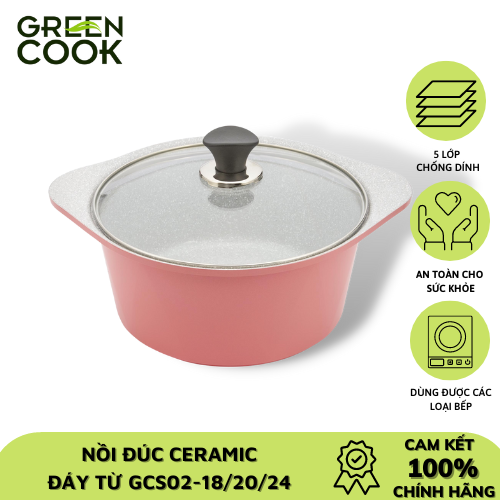[HCM]Nồi đúc ceramic vân đá chống dính đáy từ 24cm Green Cook GCS02-24IH
