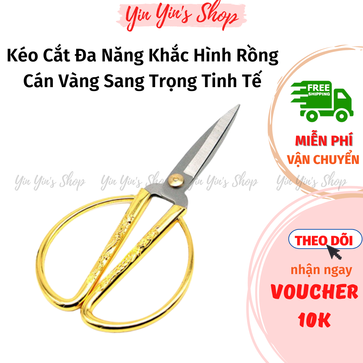 Kéo cắt đa năng khắc hình rồng cán vàng sang trọng tinh tế