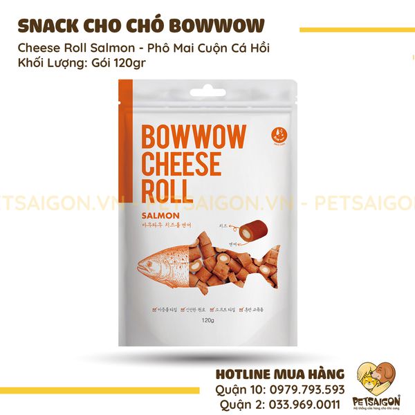 SNACK PHÔ MAI CUỘN CÁ HỒI CHO CHÓ 120GR