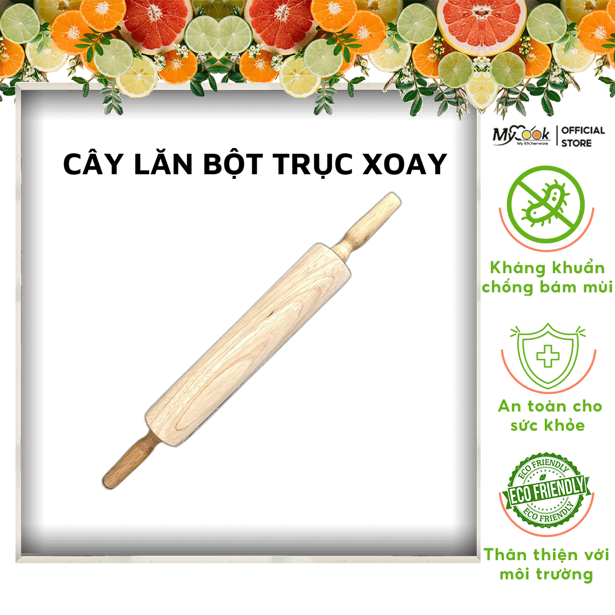 Cây lăn bột gỗ có trục xoay mycook