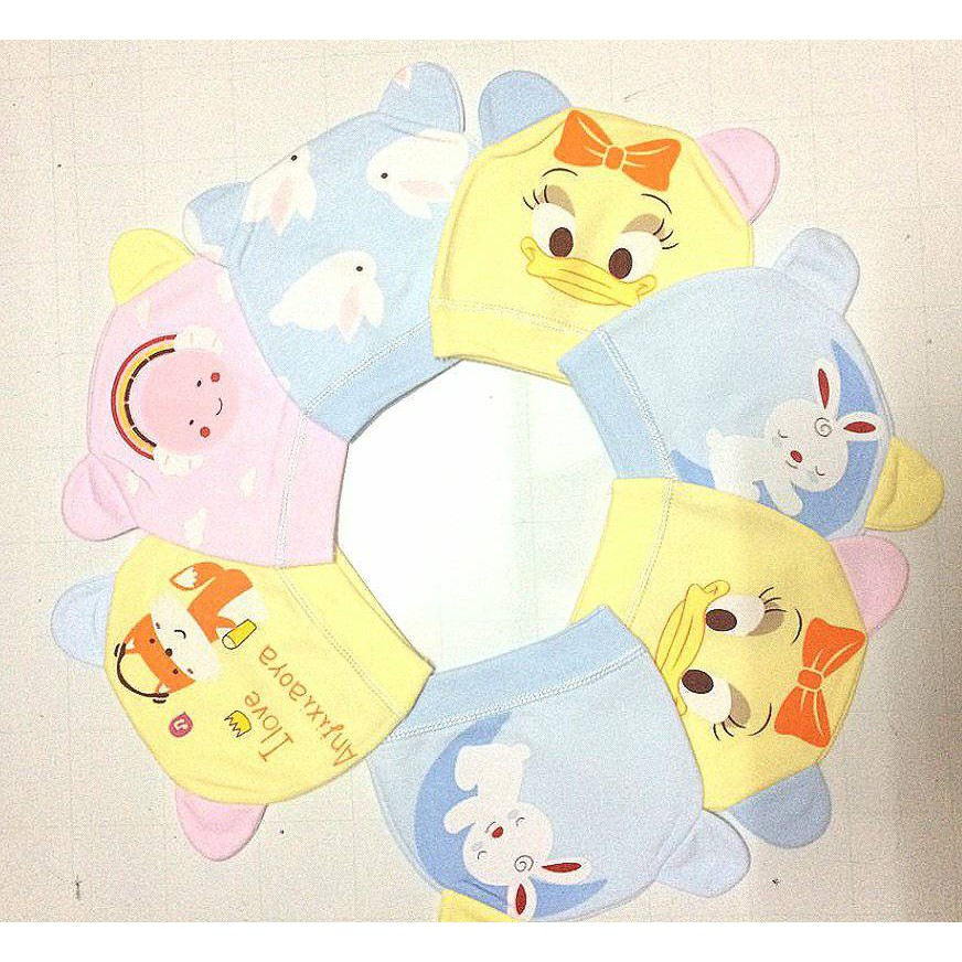 Mũ Cotton Họa Tiết Ngộ Nghĩnh Cho Bé 0-3 Tháng