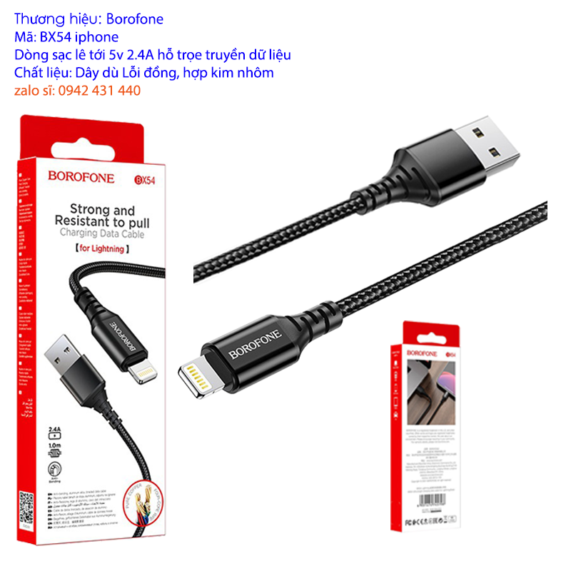 Cáp sạc nhanh Borofone BX54 Lightning dành cho Iphone, Ipad