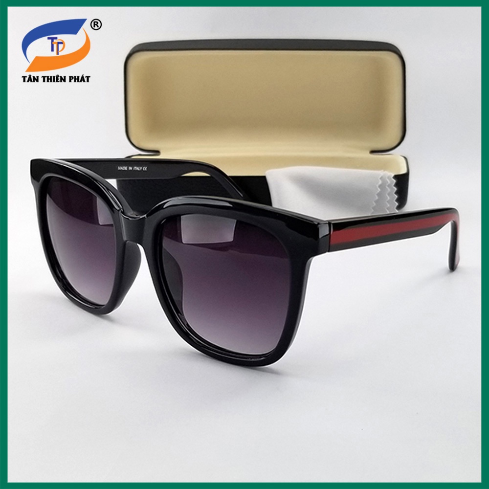 Mắt kính nữ màu đen viền đỏ 0034 chống nắng chống tia UV - Hộp đựng kính hoặc túi da - Bảo hành 12 tháng
