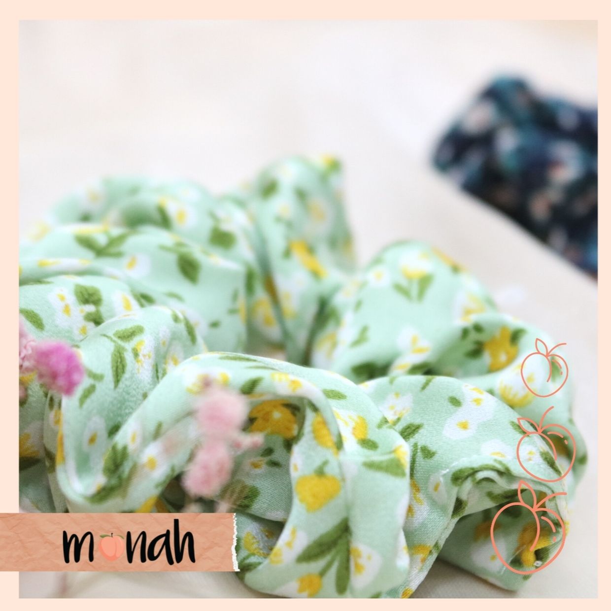 [HCM]Dây buộc tóc cột tóc scrunchie lụa Hàn hoa xanh mát mẻ