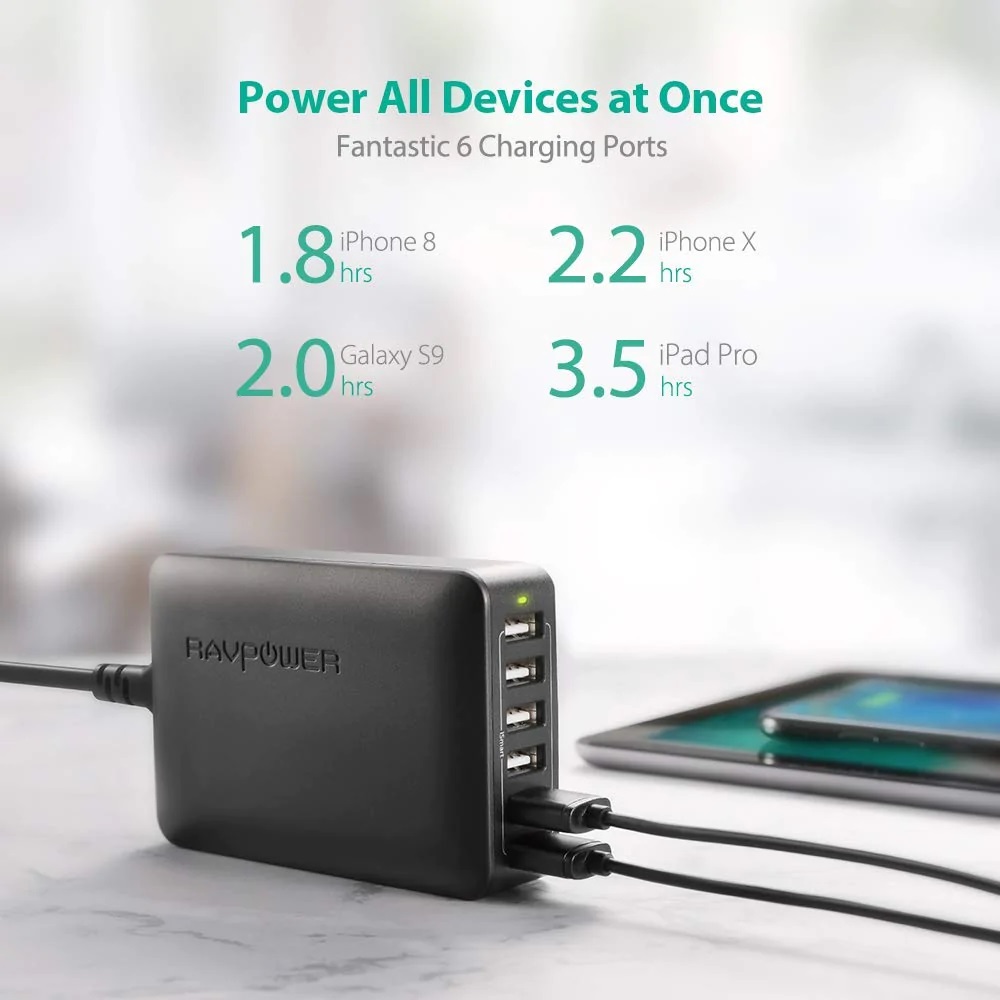 Sạc tường Ravpower RP-PC028 60W 12A 6 cổng USB