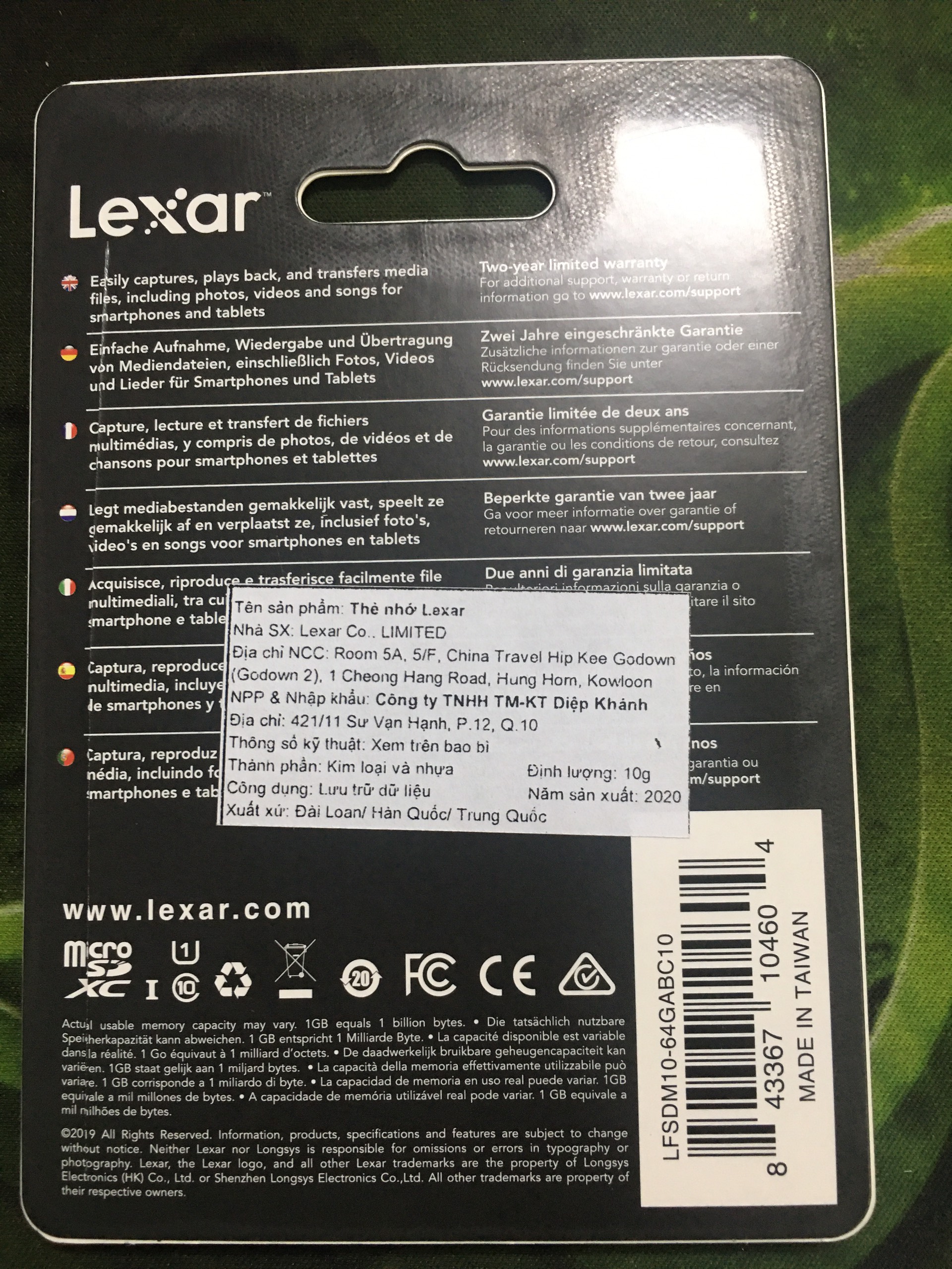 Thẻ nhớ 64GB Micro SDXC C10 LEXAR (không kèm Adapter)